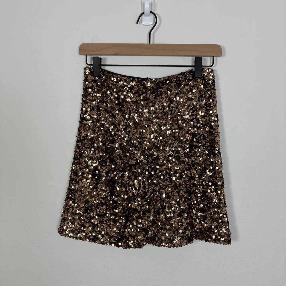 Zara Gold Sequin Mini Skirt Women's XS A Line Party Holiday Going Out Metallic